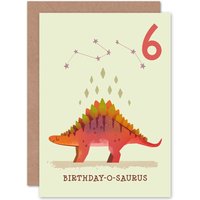 Artery8 Dinosaur Stegosaurus 6th Birthday Greetings Card in Orange
