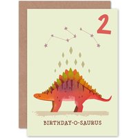 Artery8 Dinosaur Stegosaurus 2nd Birthday Greetings Card in Orange