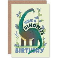 Artery8 Dinosaur Apatosaurus Birthday Greetings Card in Green