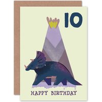 Artery8 Dinosaur Triceratops 10th Birthday Greetings Card in Purple