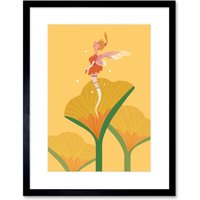 Artery8 Wall Art Print Fairies Yellow Flower Fairy Framed in Black | Size: W7" x H9"