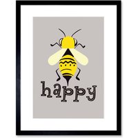 Artery8 Wall Art Print Be Happy Riddle Bee Framed in Black | Size: W7" x H9"