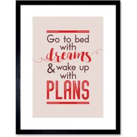 Artery8 Wall Art Print Bed Dreams Plans Wake Up Ambition Red Framed in Black | Size: W7" x H9"