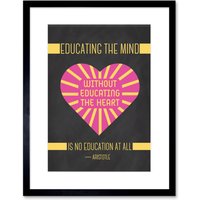 Artery8 Wall Art Print Education Teacher Mind Heart Aristotle Pink Framed in Black | Size: W7" x H9"