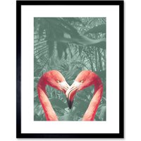 Artery8 Wall Art Print Flamingo Jungle Love Framed in Black | Size: W7" x H9"