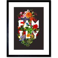 Artery8 Wall Art Print Floral Layered Quote Family Framed in Black | Size: W7" x H9"