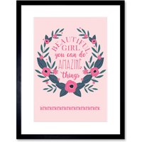 Artery8 Wall Art Print Kids Girl Beautiful Amazing Pink Floral Framed in Black | Size: W7" x H9"