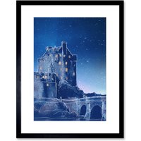 Artery8 Wall Art Print Scotland Eilean Donan Night Framed in Black | Size: W7" x H9"
