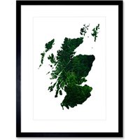 Artery8 Wall Art Print Scotland Map Trees Framed in Black | Size: W7" x H9"