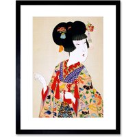 Artery8 Wall Art Print Chikanobu True Beauty Kimono Japan Framed in Black | Size: W7" x H9"