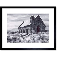 Artery8 Wall Art Print Church Good Shepherd Tekapo New Zealand Framed in Black | Size: W7" x H9"