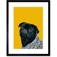 Artery8 Wall Art Print Deluvio Pug Dog Puppy in Sweater Framed in Black | Size: W7" x H9"