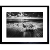 Artery8 Wall Art Print Driftwood Breaking Waves Framed in Black | Size: W7" x H9"