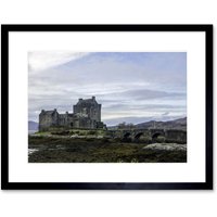 Artery8 Wall Art Print Eilean Donan Castle Kyle Scotland Wide Framed in Black | Size: W7" x H9"