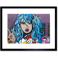 Artery8 Wall Art Print Graffiti Peace Blue Hair Street Art Framed in Black | Size: W7" x H9"