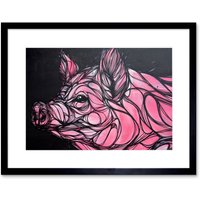 Artery8 Wall Art Print Graffiti Pig Piglet Framed in Black | Size: W7" x H9"
