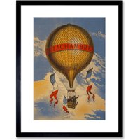 Artery8 Wall Art Print Henri Lachambre Hot Air Balloon Vintage France Framed in Black | Size: W7" x H9"