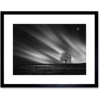 Artery8 Wall Art Print Lone Tree Landscape Aurora Black White Framed | Size: W7" x H9"