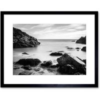 Artery8 Wall Art Print Marloes Wales Rocky Coast BW Framed in Black | Size: W7" x H9"