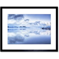 Artery8 Wall Art Print Misty Lake Constance Framed in Black | Size: W7" x H9"
