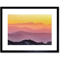 Artery8 Wall Art Print Misty Mountain Beautiful Sunrise Panorama Framed in Black | Size: W7" x H9"