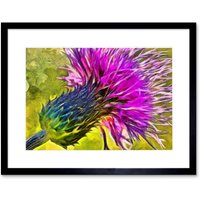 Artery8 Wall Art Print Scottish Thistle Flower Vibrant Framed in Black | Size: W7" x H9"