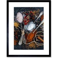 Artery8 Wall Art Print Spoons Spice Seasoning Cooking Framed in Black | Size: W7" x H9"