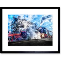 Artery8 Wall Art Print Vintage Steam Train Engine Framed in Black | Size: W7" x H9"