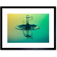 Artery8 Wall Art Print Water Droplet Splash Green Framed in Black | Size: W7" x H9"