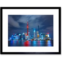 Artery8 Wall Art Print Yang Shanghai City China Skyline Framed in Black | Size: W7" x H9"