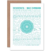 Artery8 Desiderata Mandala Ehrmann Typography Greetings Card in Blue