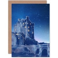 Artery8 Scotland Eilean Donan Night Greetings Card in Blue