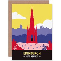 Artery8 Scotland Travel Edinburgh Scott Monument Greetings Card in Yellow