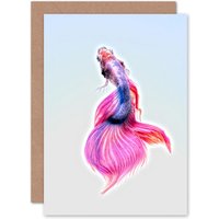 Artery8 Siamese Fighting Fish Pink Greetings Card