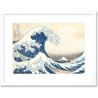 Artery8 The Great Wave Off-Kanagawa Japan Mount Fuji Sea Storm Hokusai Ukiyo-e Print Framed Wall Art Print Picture 12X16 inch in White
