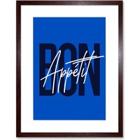 Artery8 Wall Art Print Bon Appetit Cobalt Framed in Brown | Size: W7" x H9"
