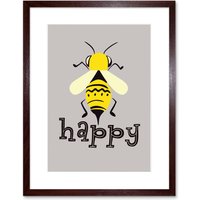 Artery8 Wall Art Print Be Happy Riddle Bee Framed in Brown | Size: W7" x H9"