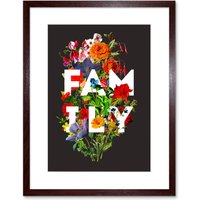 Artery8 Wall Art Print Floral Layered Quote Family Framed in Brown | Size: W7" x H9"