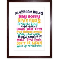 Artery8 Wall Art Print Kids Playroom Rules Fun Colourful Framed in Brown | Size: W7" x H9"