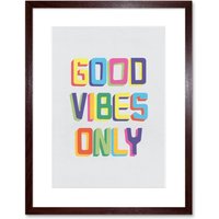 Artery8 Wall Art Print Quote Good Vibes Only Colourful Framed in Brown | Size: W7" x H9"