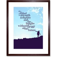 Artery8 Wall Art Print Quote She Dressed Strength Dignity Framed in Brown | Size: W7" x H9"