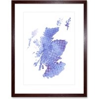 Artery8 Wall Art Print Scotland Tartan Map Blue Framed in Brown | Size: W7" x H9"