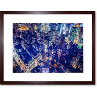 Artery8 Wall Art Print Aerial View New York Night Framed in Brown | Size: W7" x H9"