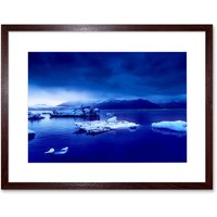 Artery8 Wall Art Print Arctic Ocean Ice Icebergs Framed in Brown | Size: W7" x H9"