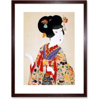 Artery8 Wall Art Print Chikanobu True Beauty Kimono Japan Framed in Brown | Size: W7" x H9"