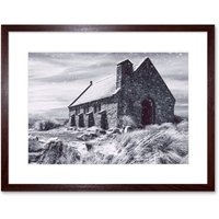 Artery8 Wall Art Print Church Good Shepherd Tekapo New Zealand Framed in Brown | Size: W7" x H9"