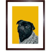 Artery8 Wall Art Print Deluvio Pug Dog Puppy in Sweater Framed in Brown | Size: W7" x H9"