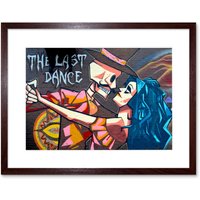 Artery8 Wall Art Print Graffiti Last Dance Death Skeleton Framed in Brown | Size: W7" x H9"