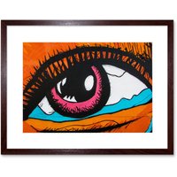 Artery8 Wall Art Print Graffiti Mural Crying Eye Eyeball Framed in Brown | Size: W7" x H9"