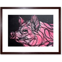 Artery8 Wall Art Print Graffiti Pig Piglet Framed in Brown | Size: W7" x H9"